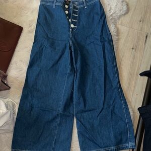 BDG Dark Blue High-Rise Wide Leg Jeans with Button-Fly